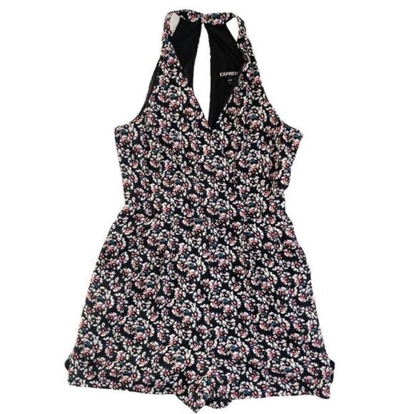 Express Floral Black Lined Romper Women’s Size 2 - Picture 1 of 11